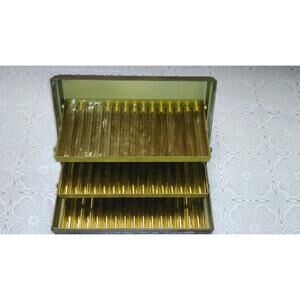 Vintage Metal Box Slotted Spots Very Heavy Trinket Box Art Deco Art Supply (1)